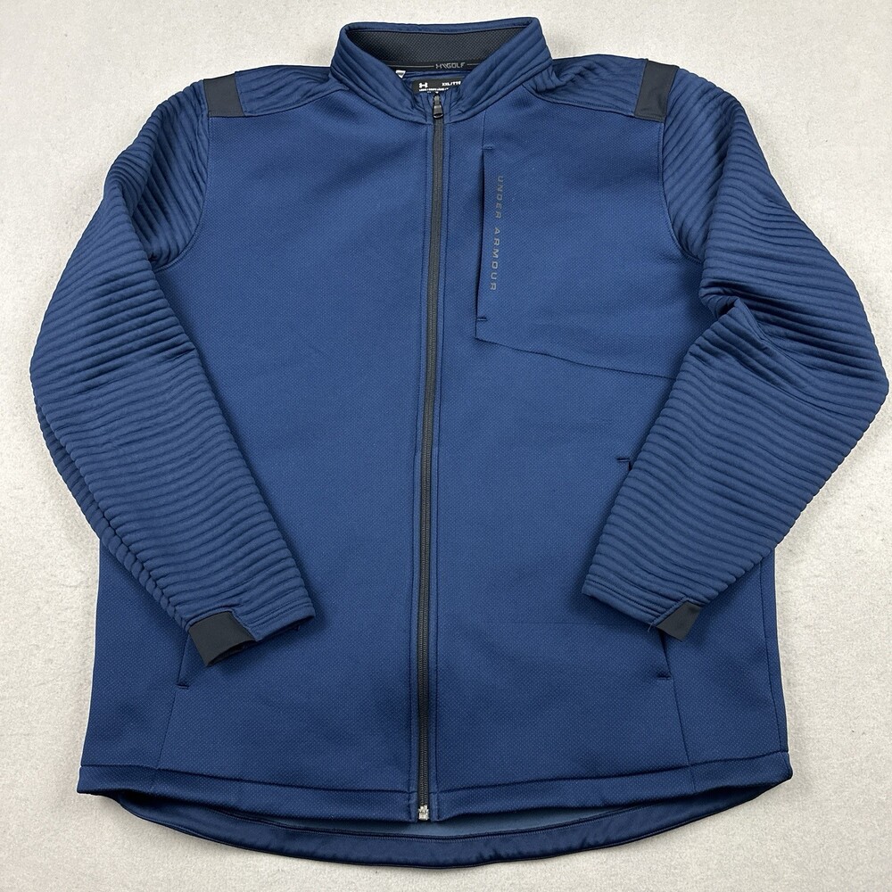Under Armour Jacket Men 2XL Blue Full Zip Golf ColdGear Ribbed Pockets XXL